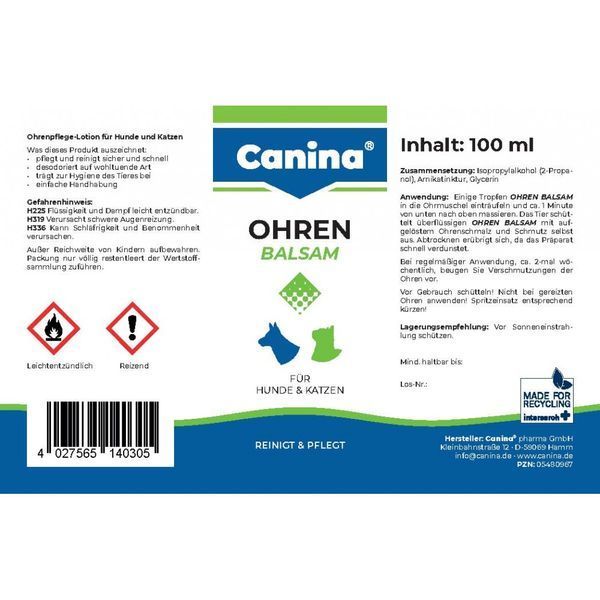 Гігієнічний засіб Canina Ohren-Balsam для собак та котів для вух бальзам 100 мл 1111112179 фото