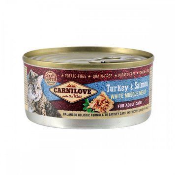 Корм вологий Carnilove Cat k консерви для дорослих котів з індичкою та лососем 100 г 1111154396 фото