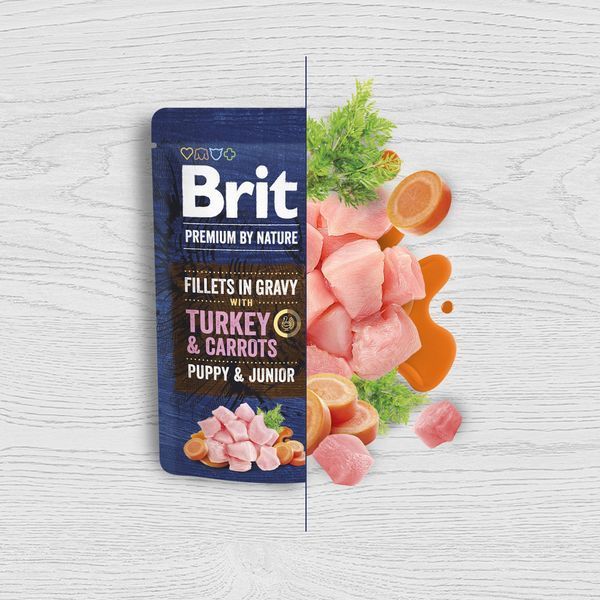 Корм вологий Brit Premium Fillets in Gravy Turkey & Carrots Puppy для цуценят малих порід філе в соусі індичка і морква 85 г 1111185862 фото