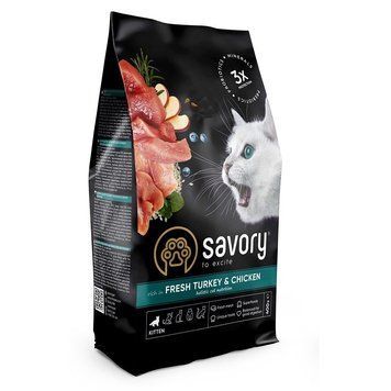 Корм сухий Savory Kitten rich in Fresh Turkey and Chicken для кошенят всіх порід зі свіжою індичкою та куркою 400 г 1111163006 фото