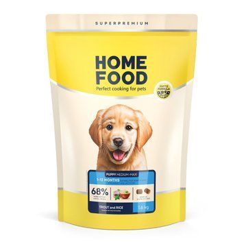 Гіпоалергенний сухий корм HOME FOOD для цуценят середніх та великих порід Форель та рис Hypoallergenic. For puppies 1-12 months, 1.6 кг 2028016 фото