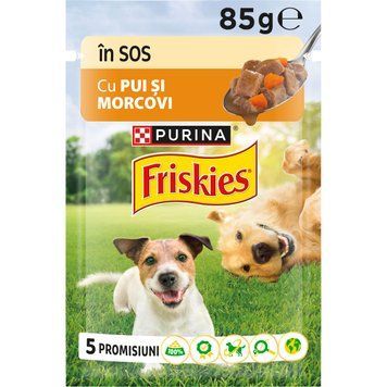 Friskies(Фріскіс).Шматочки у підливці з куркою та морквою для дорослих собак 85г 8445290751065 фото